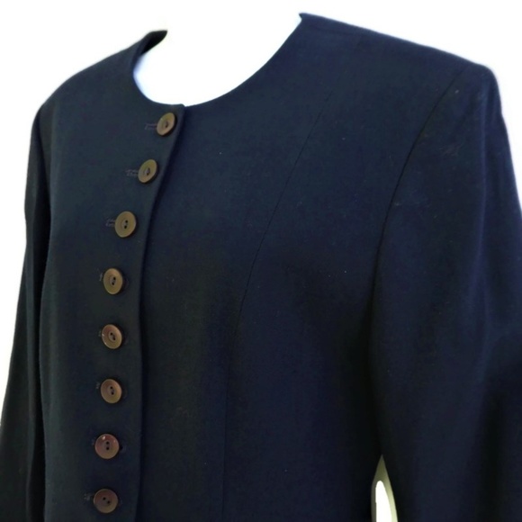 Vintage 70s Pendleton Pure Wool Long Navy Blazer Molded Shoulder Pads USA 10 - Picture 3 of 5